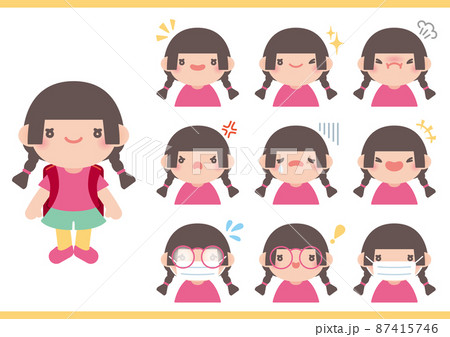 小学生女子アイコンセット_おさげ 87415746