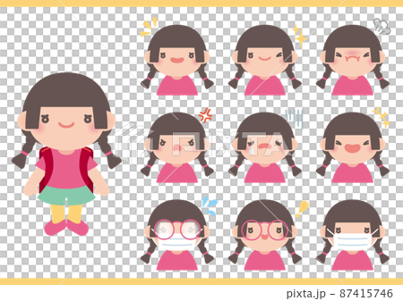 小學女孩圖標 set_ 辮子 87415746