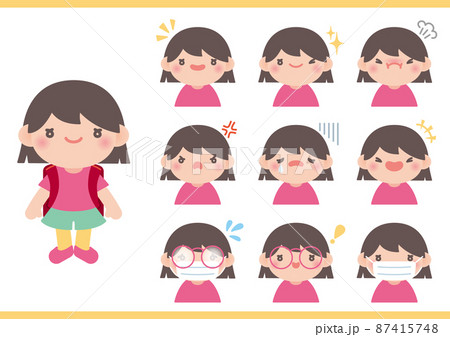 小学生女子アイコンセット_おかっぱ 小学生女子アイコンセット_おかっぱ 87415748