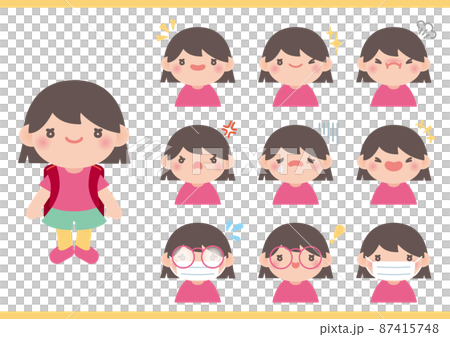 小学生女子アイコンセット_おかっぱ 小学生女子アイコンセット_おかっぱ 87415748