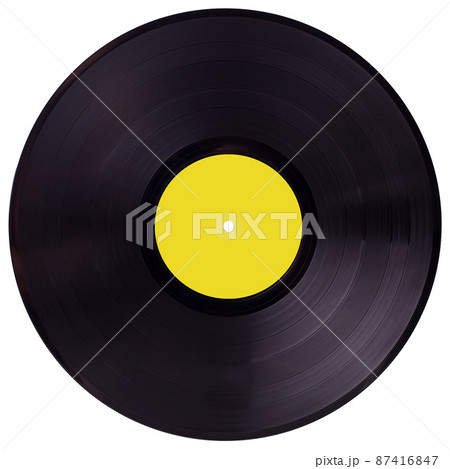 VINYL RECORD with yellow blank label isolated on white b.ackground. 87416847
