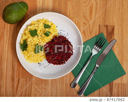 Healthy vegan dish - photo flat lay. Healthy vegan dish - photo flat lay. 87417662