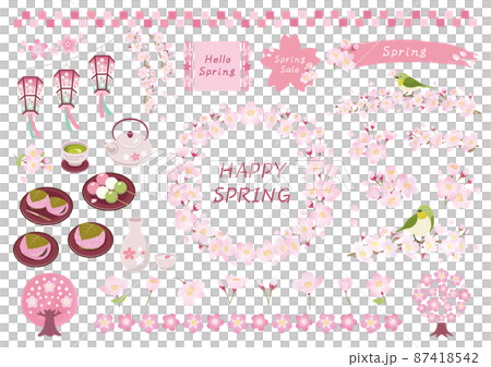 春 桜 お花見のイラストセット 春 桜 お花見のイラストセット 87418542
