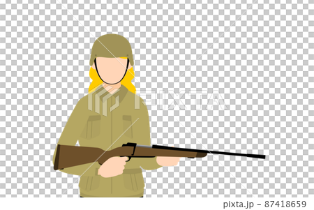 女兵擺姿勢,拿著步槍站崗 女兵擺姿勢,拿著步槍站崗 87418659