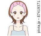 ヘアバンドをしたショックを受けた表情の女性のイラスト 87419371