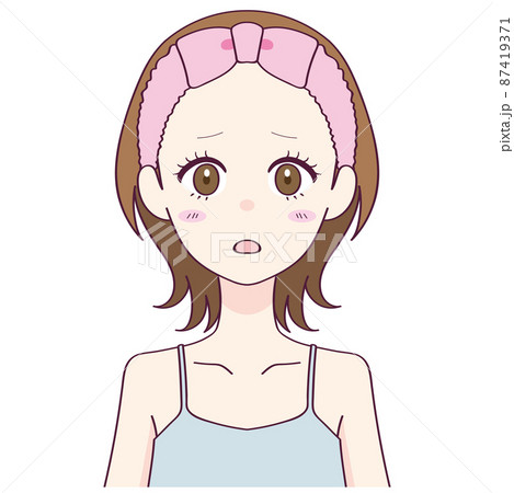 ヘアバンドをしたショックを受けた表情の女性のイラスト 87419371