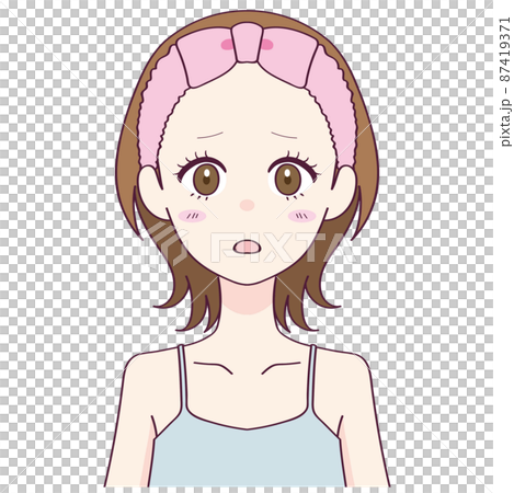 ヘアバンドをしたショックを受けた表情の女性のイラスト 87419371