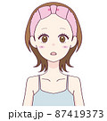ヘアバンドをした驚いた表情の女性のイラスト 87419373