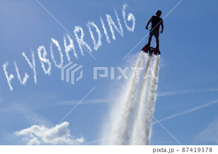 Flyboard show - water summer extreme sports. 87419378