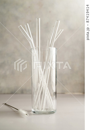 Eco friendly reusable glass straws bright background Eco friendly reusable glass straws bright background 87419414