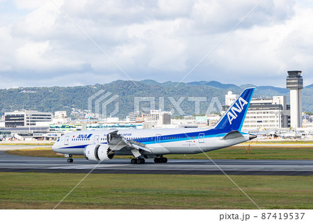 大阪空港に着陸する旅客機・ANA・ボーイング787 87419537