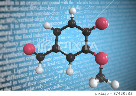 Molecular model of vanillin, 3D rendering 87420532