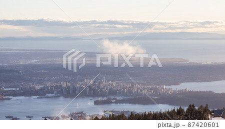 View of Top of Grouse Mountain Ski Resort with the City in the background View of Top of Grouse Mountain Ski Resort with the City in the background 87420601