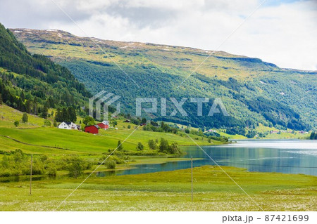 Summer mountains landscape in Norway. 87421699