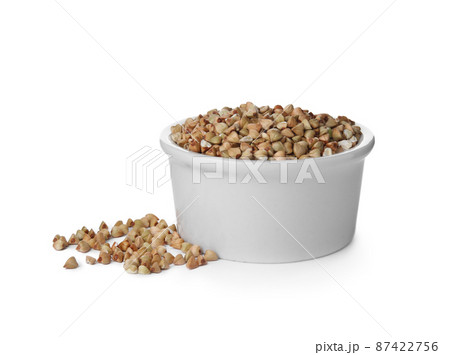 Organic green buckwheat in bowl isolated on white 87422756