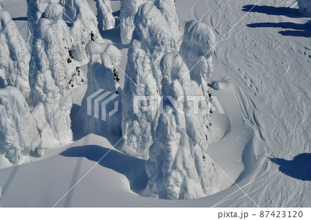 山形蔵王　樹氷原のスノーモンスターをロープウェイから俯瞰する 87423120