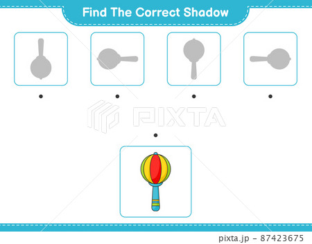 Find the correct shadow. Find and match the correct shadow of Baby Rattle. Educational children game, printable worksheet, vector illustration 87423675