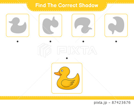 Find the correct shadow. Find and match the correct shadow of Rubber Duck. Educational children game, printable worksheet, vector illustration Find the correct shadow. Find and match the correct shadow of Rubber Duck. Educational children game, printable worksheet, vector illustration 87423676