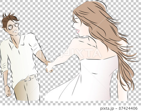 手を繋ぐカップル　ウェディング 87424406