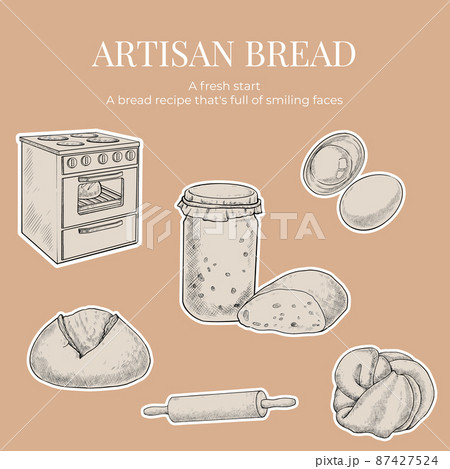 Sticker template with sourdough concept,sketch drawing style Sticker template with sourdough concept,sketch drawing style 87427524