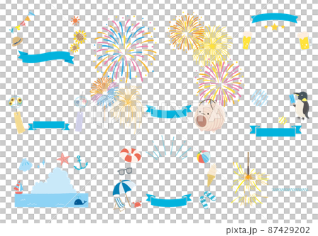 バナーなどに使える夏イラストフレームセット2（文字なし） 87429202