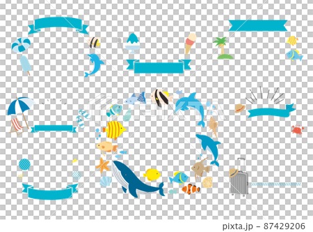 バナーなどに使える夏イラストフレームセット1(文字なし) バナーなどに使える夏イラストフレームセット1(文字なし) 87429206