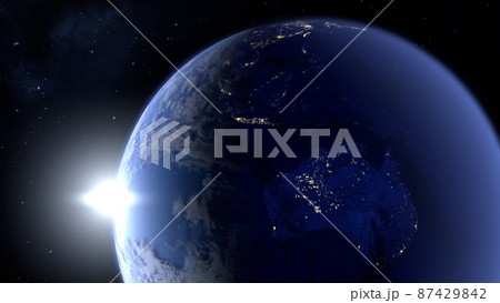 宇宙から見た地球のオセアニアの夜景の3Dレンダリング 87429842