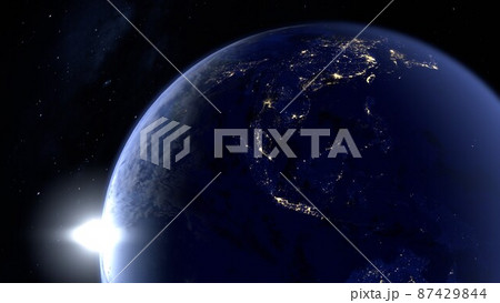 宇宙から見た地球の東南アジアの夜景の3Dレンダリング 87429844