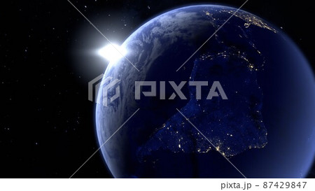 宇宙から見た地球の南アメリカの夜景の3Dレンダリング 87429847