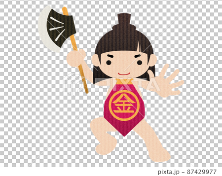 ポーズをとる金太郎のイラスト（ボーダー柄） 87429977