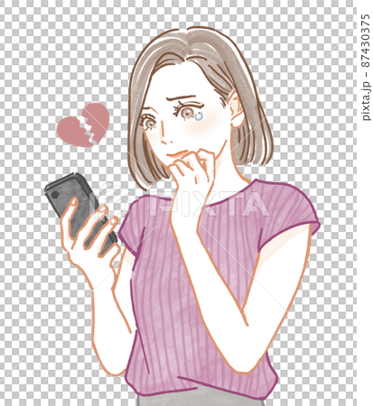 スマホを見て失恋する女性のイラスト 87430375