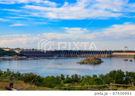 Dnieper Hydroelectric Station on the Dnieper river in Zaporizhia, Ukraine 87430993
