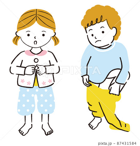 線画カラーイラスト お着換えする園児 線画カラーイラスト お着換えする園児 87431584