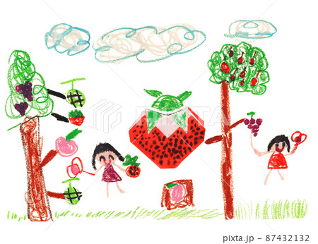 子供が制作した果物の絵 87432132