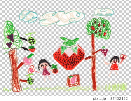 子供が制作した果物の絵 87432132