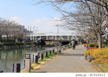 新川にかかる三角橋（手前）と桜橋（奥）東京都江戸川区　 87433012