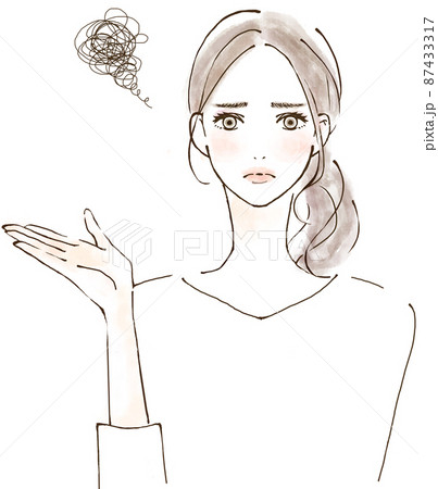 悩む女性 ストレスケア ネガティブ思考の人物イラスト 悩む女性 ストレスケア ネガティブ思考の人物イラスト 87433317