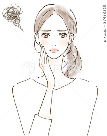 精神的ストレスで悩む女性のイラスト　シンプルな手描き素材 87433319