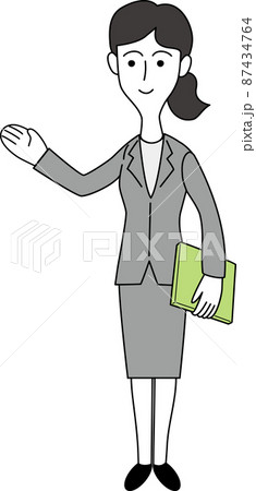 お客様を案内する女性会社員の全身イラスト お客様を案内する女性会社員の全身イラスト 87434764