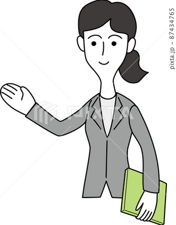 お客様を案内する女性会社員の上半身イラスト お客様を案内する女性会社員の上半身イラスト 87434765