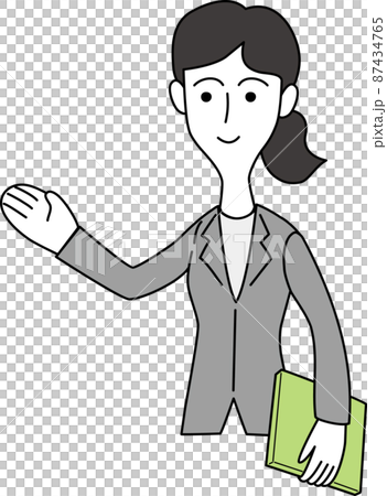 お客様を案内する女性会社員の上半身イラスト お客様を案内する女性会社員の上半身イラスト 87434765