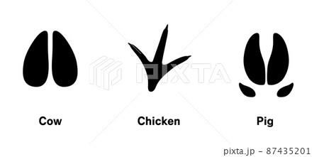 牛豚鶏の足跡アイコンセットのイラスト素材