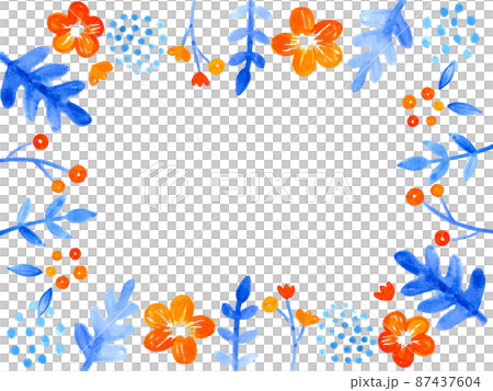 藍色和橙色白色背景花框 藍色和橙色白色背景花框 87437604