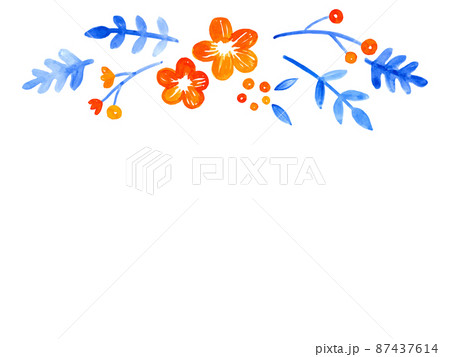 青とオレンジの白バック花フレーム 87437614