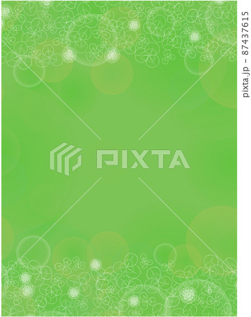 クローバーの花と葉の線画フレーム④(白,背景緑,縦,上下) 87437615