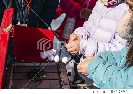 キャンプで焼きマシュマロを作る子供たち キャンプで焼きマシュマロを作る子供たち 87438970