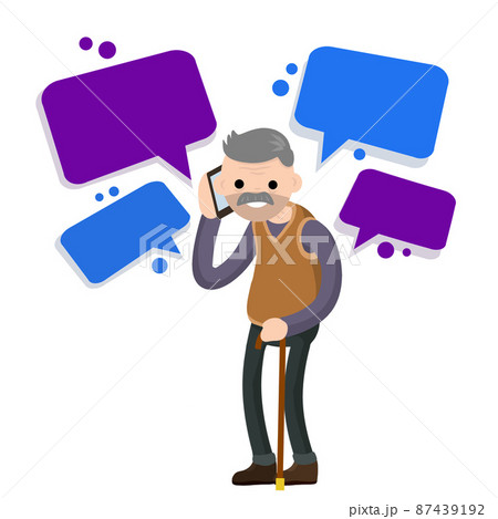 Grandfather call on phone. Old Senior man. Grandfather call on phone. Old Senior man. 87439192