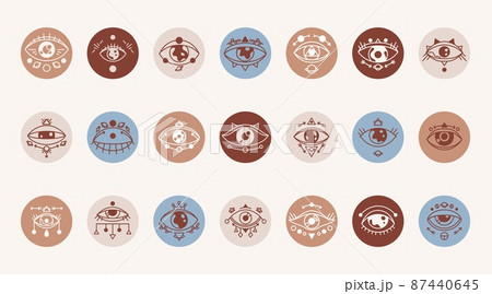 Boho eye circle cover. Esoteric abstract social media and story highlight covers. Vector emblem set mystical logo eyes 87440645