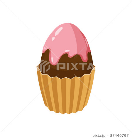 Easter cupcake with decorated chocolate egg, muffin. Sweet food, dessert 87440797