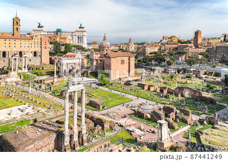 Ancient monuments and archaeological remains of the Roman Forum in Rome, Italy Ancient monuments and archaeological remains of the Roman Forum in Rome, Italy 87441249